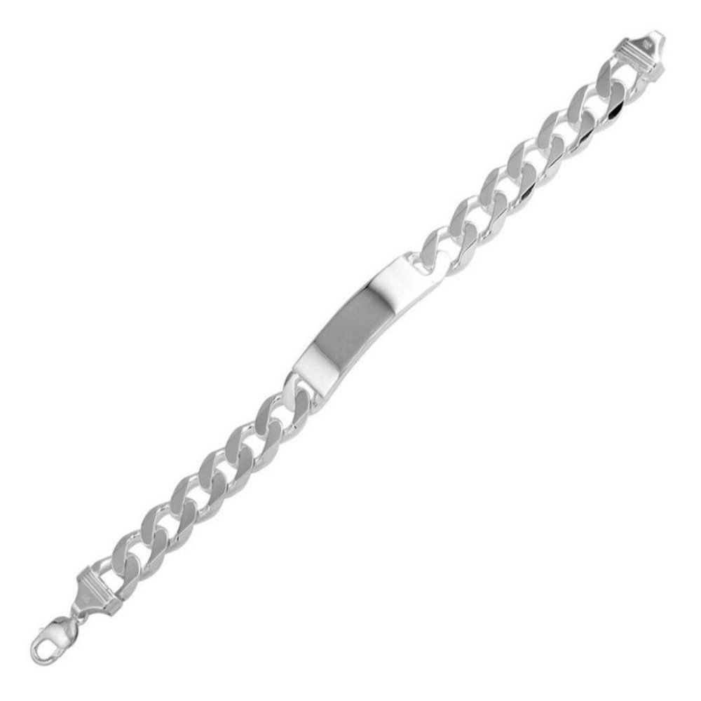 11.3MM Sterling Silver 925 Engravable ID Super Flat Curb 150 Bracelet 8"
